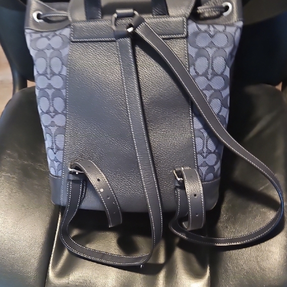 Coach Navy Monogram Drawstring Backpack - Picture 4 of 7